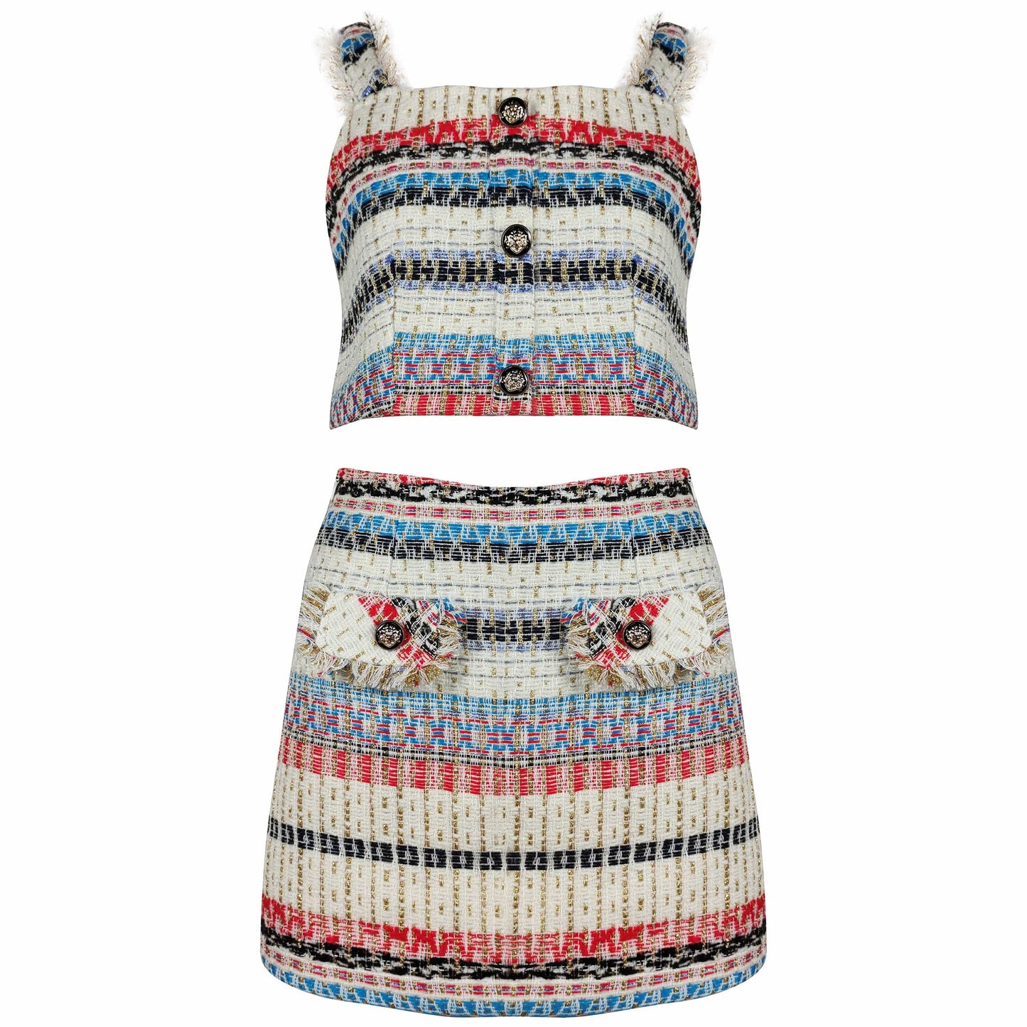 A7629  Fashionable colorful Bohemian style sleeveless mini sweater crop top and mini skirt suit women summer causal