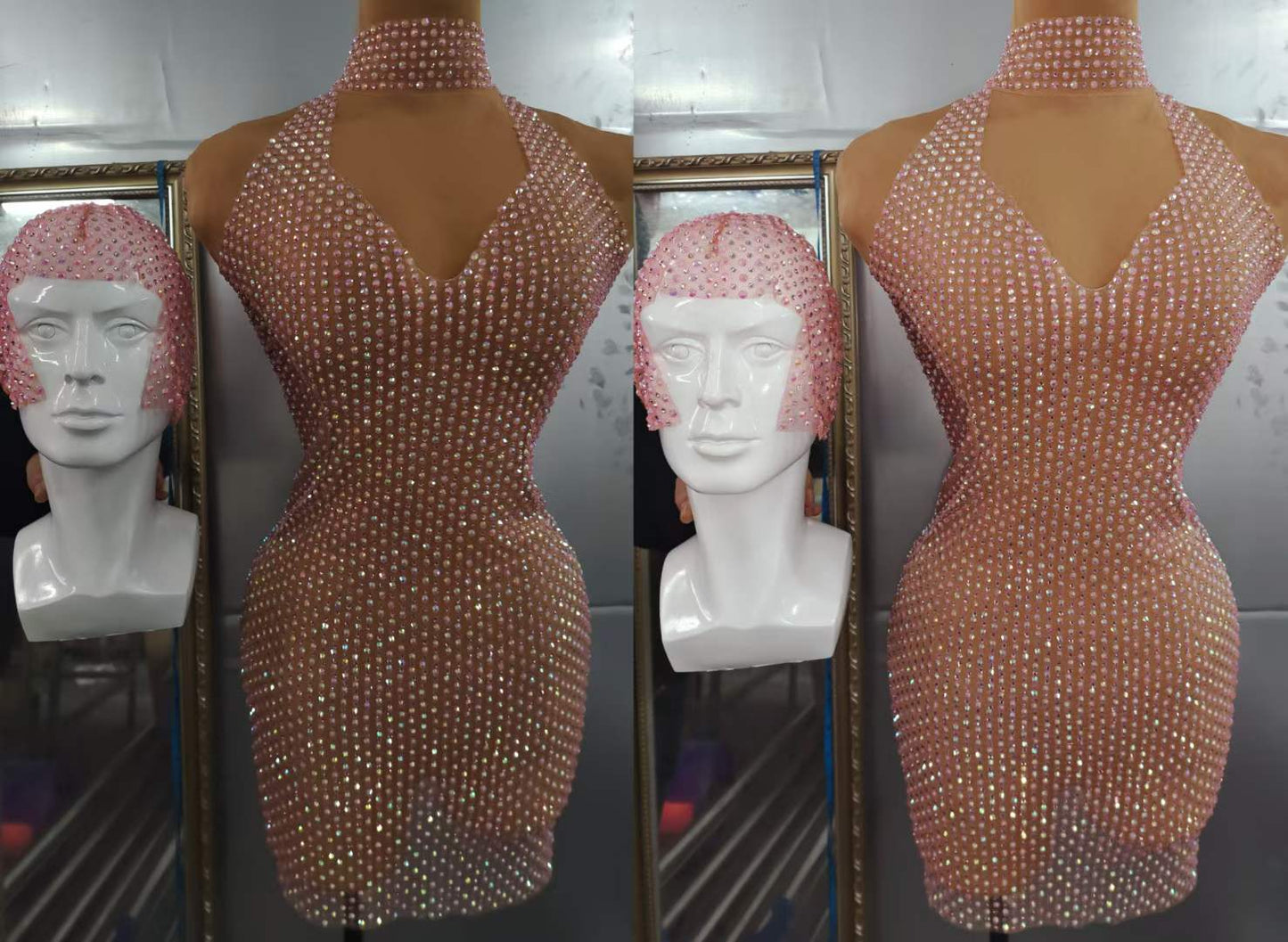 AD1123 Sequined Halter Shinny Dress Club Sexy Stage Costume Women Bodycon Wholesale Prom Dresses