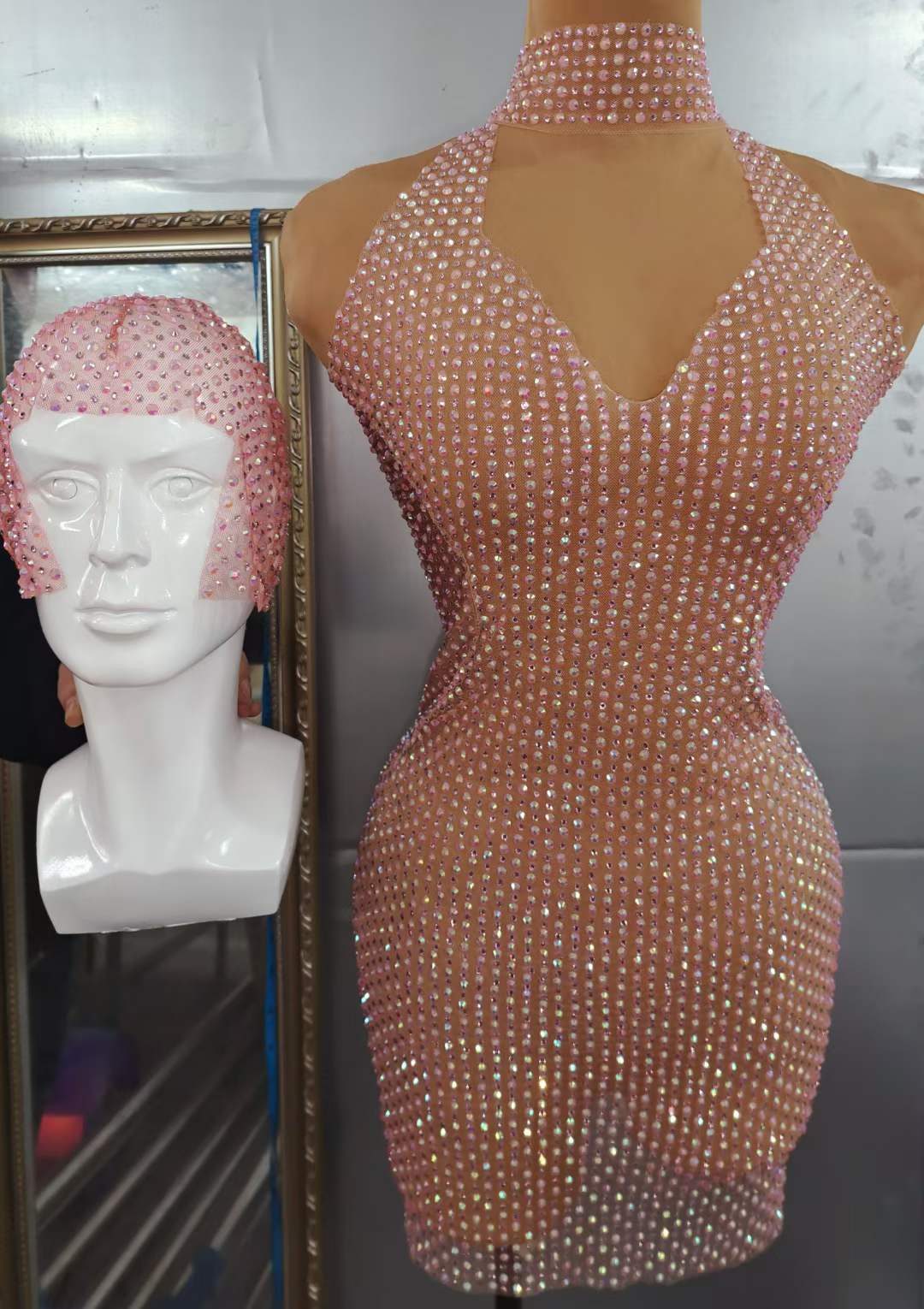 AD1123 Sequined Halter Shinny Dress Club Sexy Stage Costume Women Bodycon Wholesale Prom Dresses