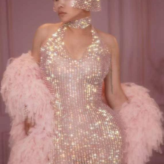 AD1123 Sequined Halter Shinny Dress Club Sexy Stage Costume Women Bodycon Wholesale Prom Dresses