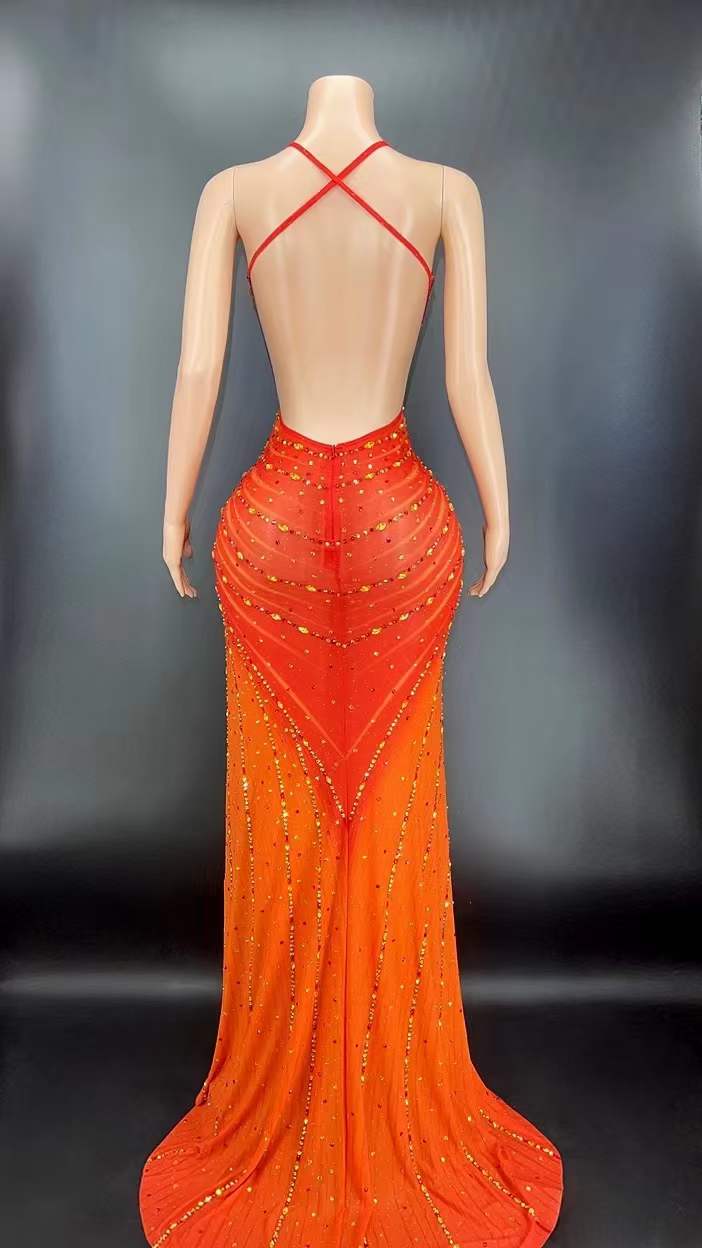 AD1149 Advanced Custom Handmade Crystal Diamond Backless Dress With Slit Evening Dresses Gowns For Women