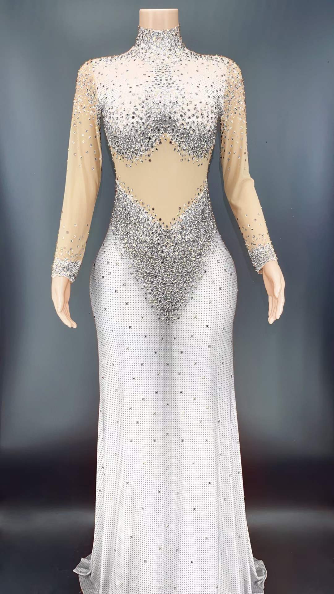 AD1154 Long Sleeve Crystal Evening Gowns Party Beading Sequin Exotic Dancewear Women Night Club Outfits