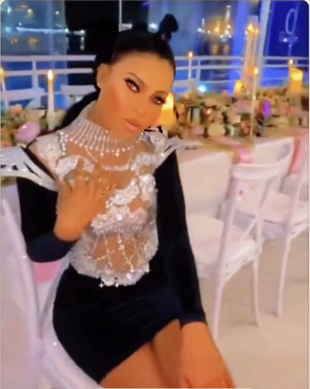 AD1379 Glisten Rhinestones See Through Mesh Stand Collar Splicing Velvet Bodycon Club Outfits For Women Sexy