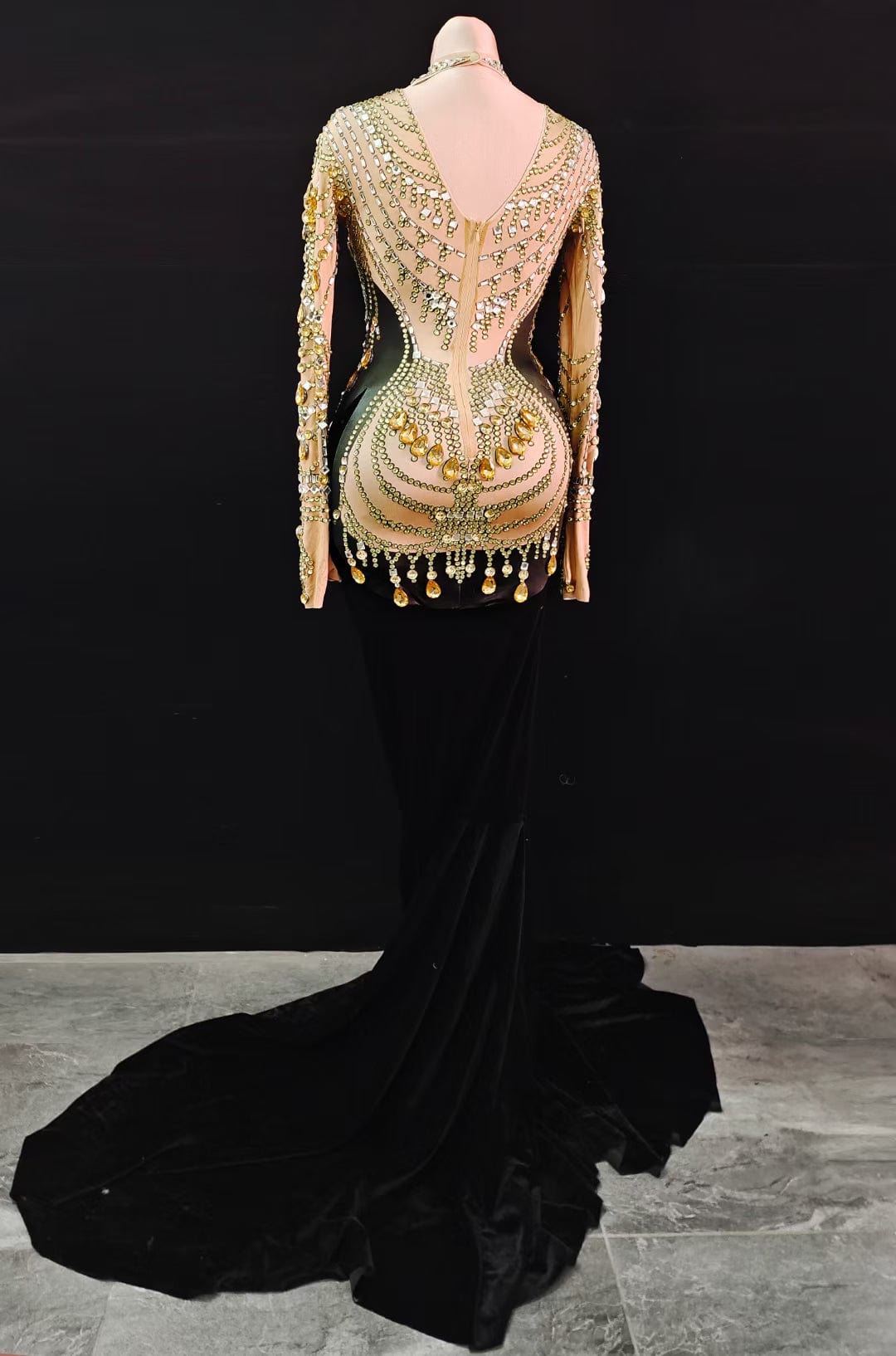 AD1394 Kimshein Elegent Dinner Dresses For Ladies Rhinestone Mesh Long Robe Glittery Evening Prom Dress