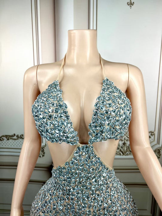 AD1488 Kimshein Vestidos Cortos Sensual Fiesta Handmade Crystal Clothing Women Hollow Out Open Back Sparkly Dresses