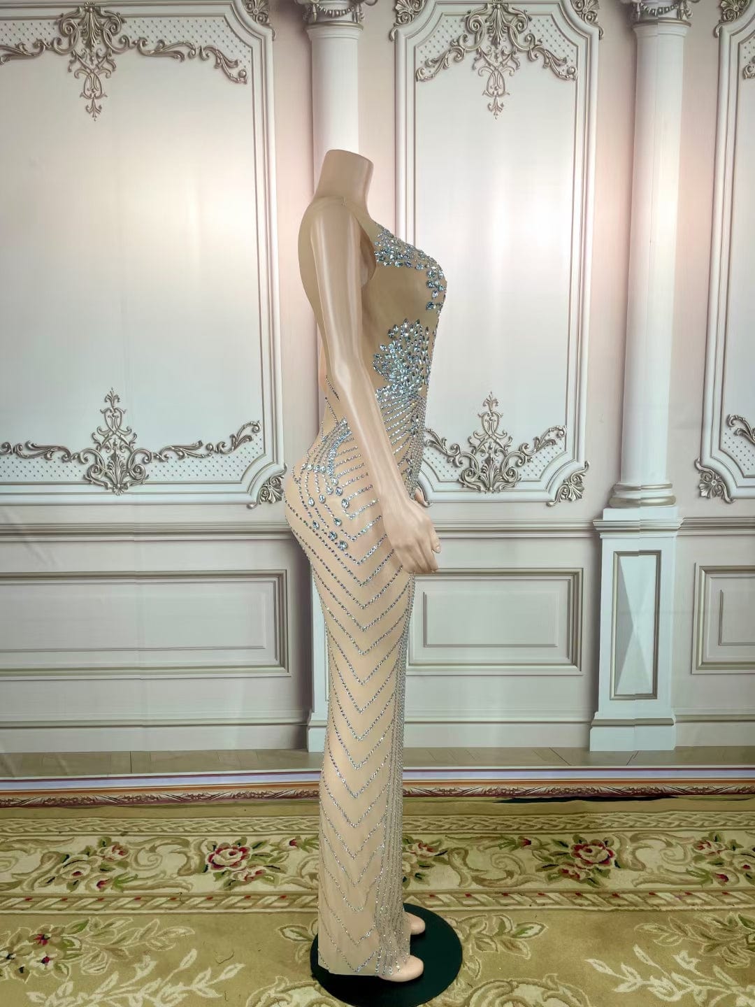 AD1490 Kimshein Vestidos Transparents Off Should Clothing Women Trending Sparkly Crystal Rhinestone Bodycon Maxi Dress