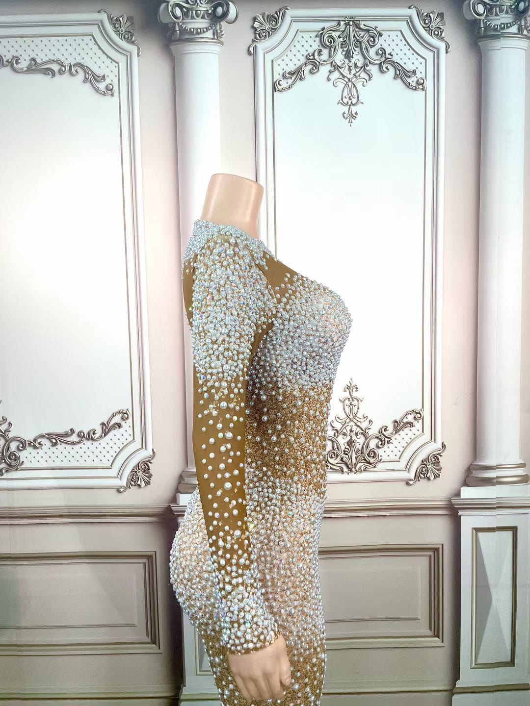 AD1509 Kimshein Luxury Dresses For Women Full Sleeve Crew Neck Split Beaded Floor Length Gown Dresses Women Evening