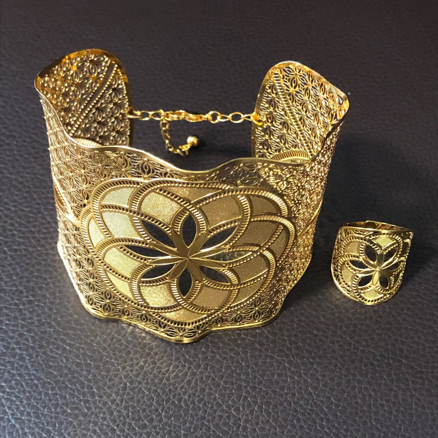 adjustable / 12 Hot Sale Wedding Party Gift Bridal Gold Plated Bracelet Ring Jewels Fashion Popular Copper Alloy Wholesale Jewelry set