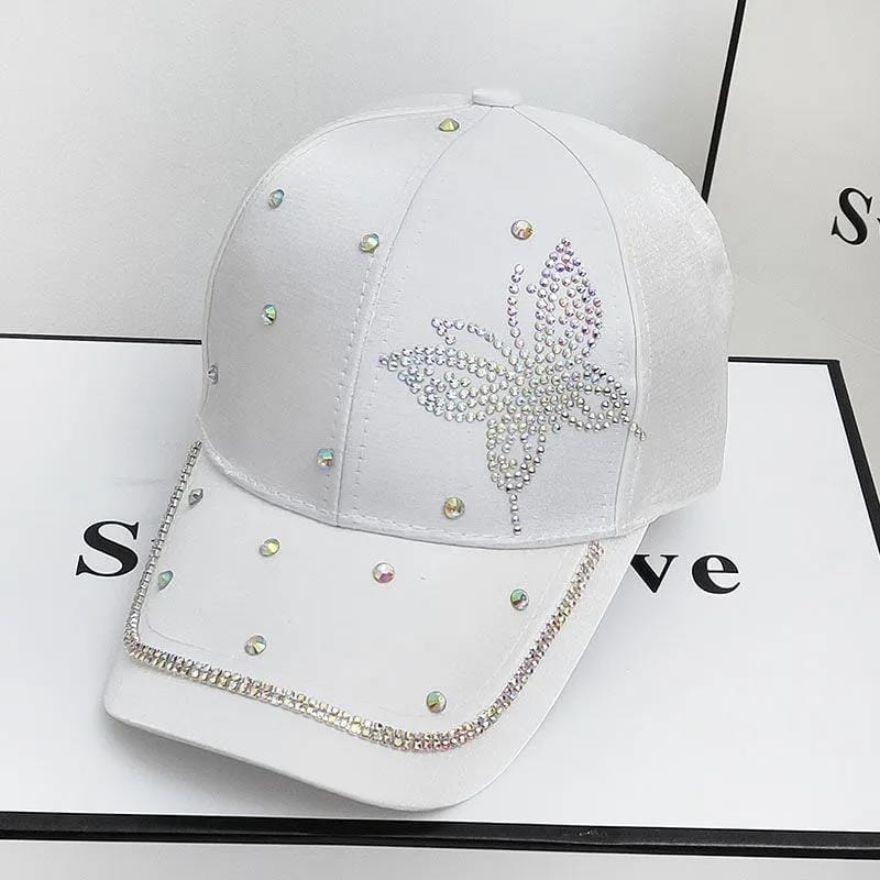 adjustable / 2 Dropshipping Jeans Crystal Shiny Travel Sunshade Rhinestone Butterfly Baseball Cap Fashion Satin Sunscreen Visor Cap
