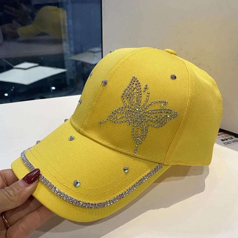 adjustable / 4 Dropshipping Jeans Crystal Shiny Travel Sunshade Rhinestone Butterfly Baseball Cap Fashion Satin Sunscreen Visor Cap