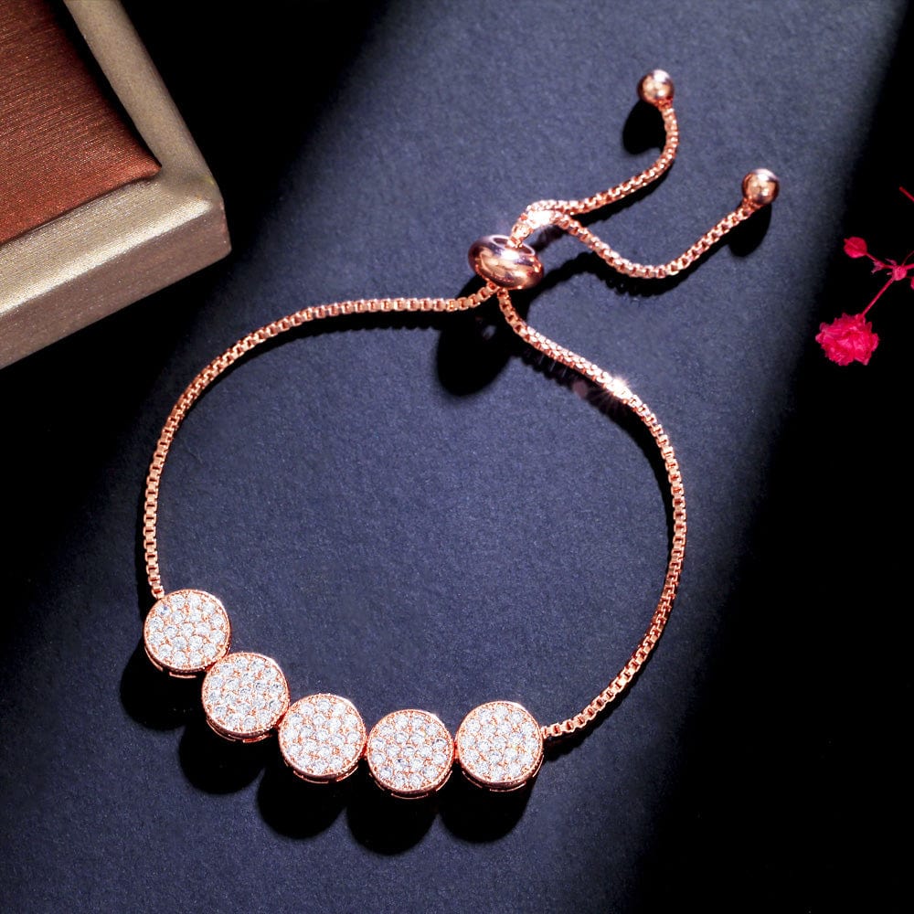 Adjustable Size / Rose Gold-S0062-MeiGui High Quality Stylish Charm Round Cubic Zircon Simple Adjustable Chain Bracelets Bangle for Women Tiny CZ Female Jewelry Gifts