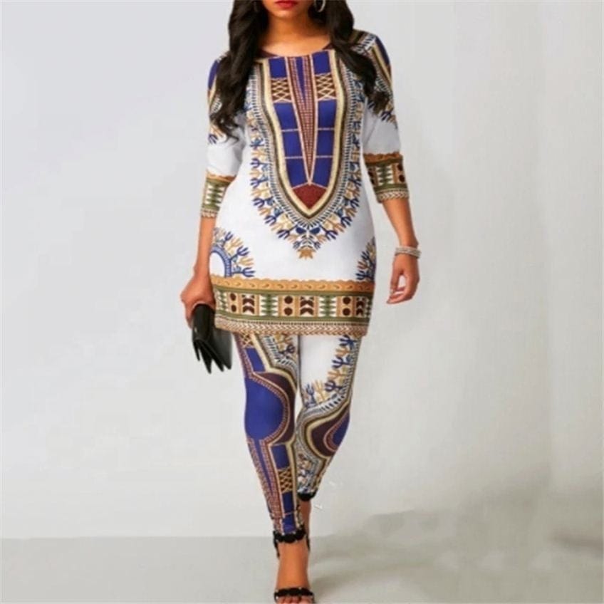 African Dresses For Women 2022 News Top Pants Suit Dashiki Print Ladies Clothes Robe Africaine Bazin Fashion Clothing
