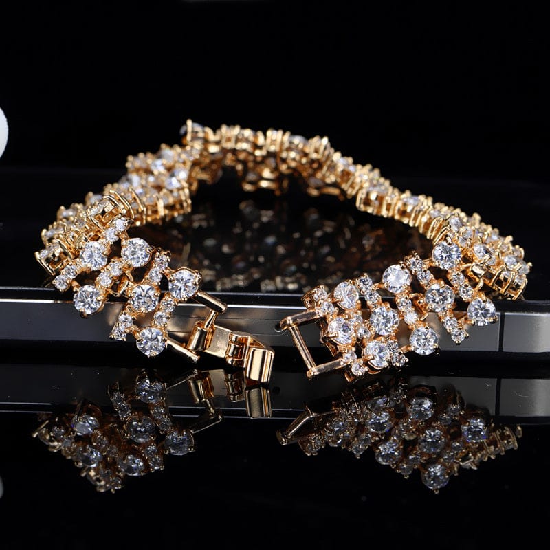 African Nigerian Yellow Gold Plated Wedding Costume Jewelry White and Black Big Wide Cubic Zirconia Stone Bracelet for Women