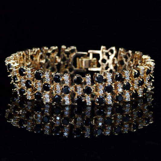 African Nigerian Yellow Gold Plated Wedding Costume Jewelry White and Black Big Wide Cubic Zirconia Stone Bracelet for Women