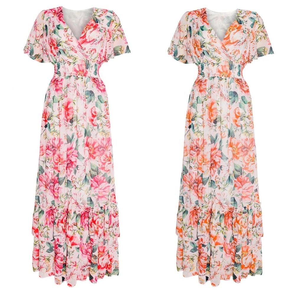 African Print Long Dresses For Women Boho Floral Chiffon Dress Ankara Dashiki Party Gown Abaya Elegant Ladies Summer Clothing