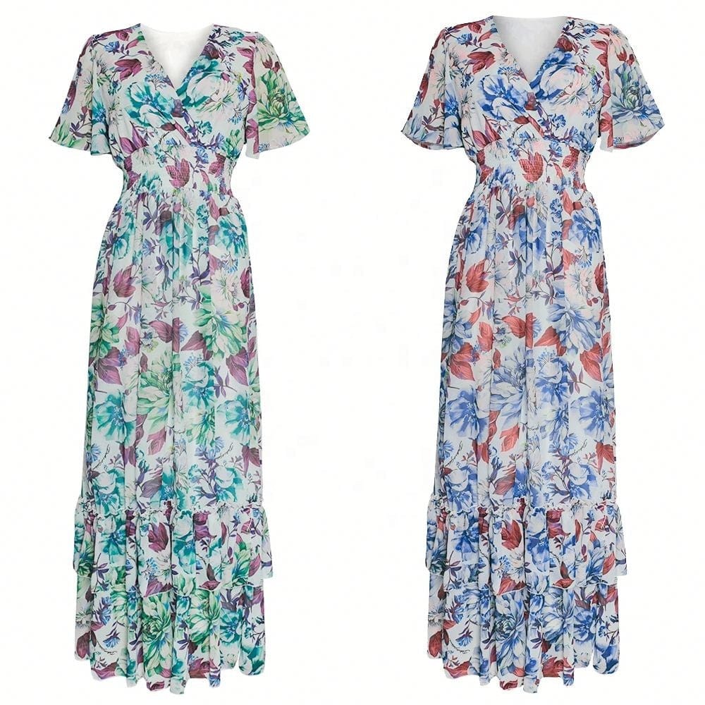 African Print Long Dresses For Women Boho Floral Chiffon Dress Ankara Dashiki Party Gown Abaya Elegant Ladies Summer Clothing