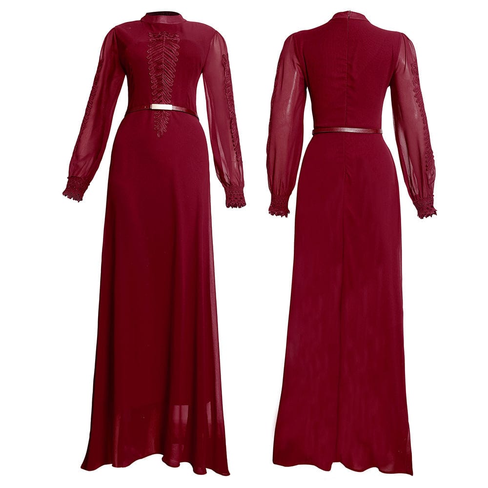 African Women Dress Africa Printed Style Dress Maiden Fashion Plus-size Long Solid Color Dress With Belt