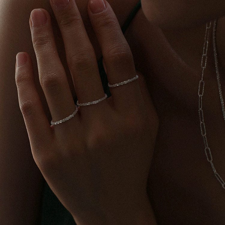 Aimgal 925 silver simple sparkling plain chain ring for women           A1