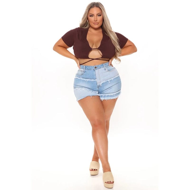 AIPA Drop Shipping 2022 Patchwork Denim Shorts Women Jeans High Waist Denim Shorts