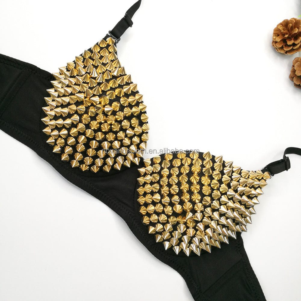 Alibaba Online Shopping Top Corto Para Mujer Perlas Custom Women'S Fitted Crop Tank Top Unique Design Spike Studded Sexy Bra