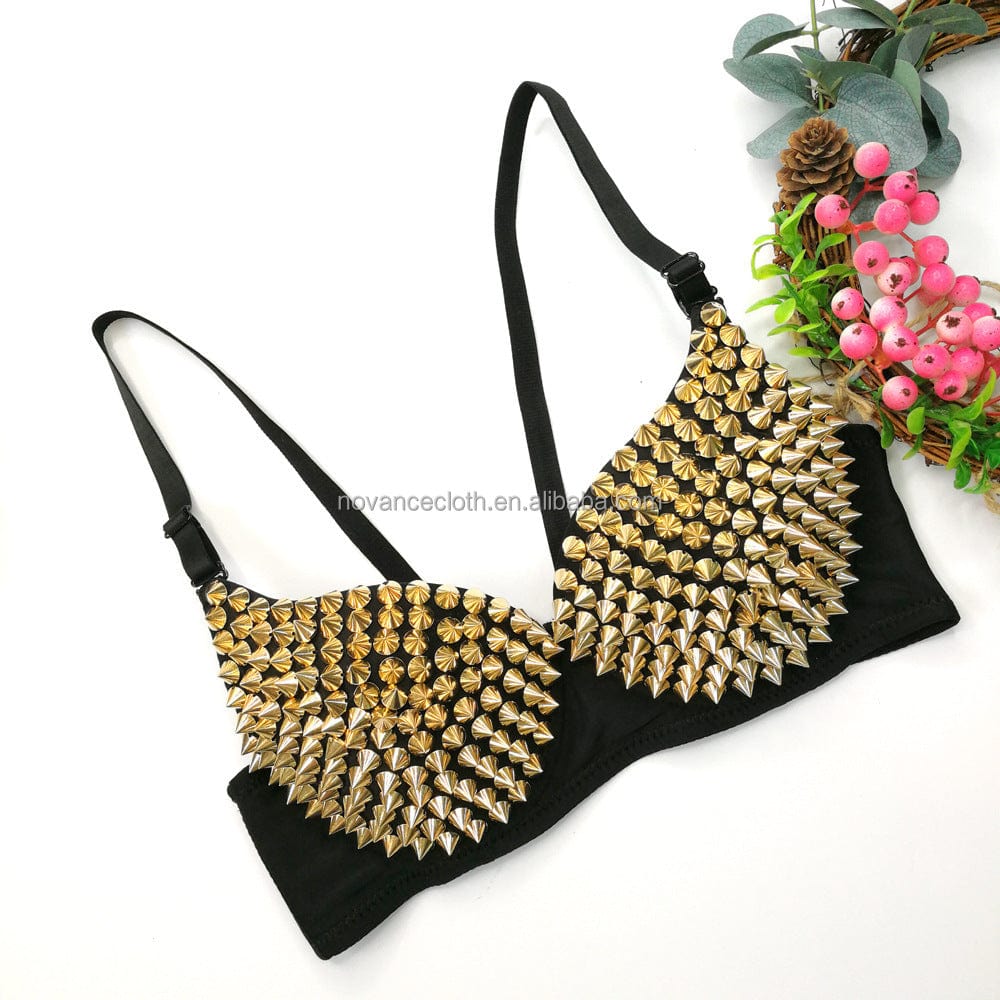 Alibaba Online Shopping Top Corto Para Mujer Perlas Custom Women'S Fitted Crop Tank Top Unique Design Spike Studded Sexy Bra