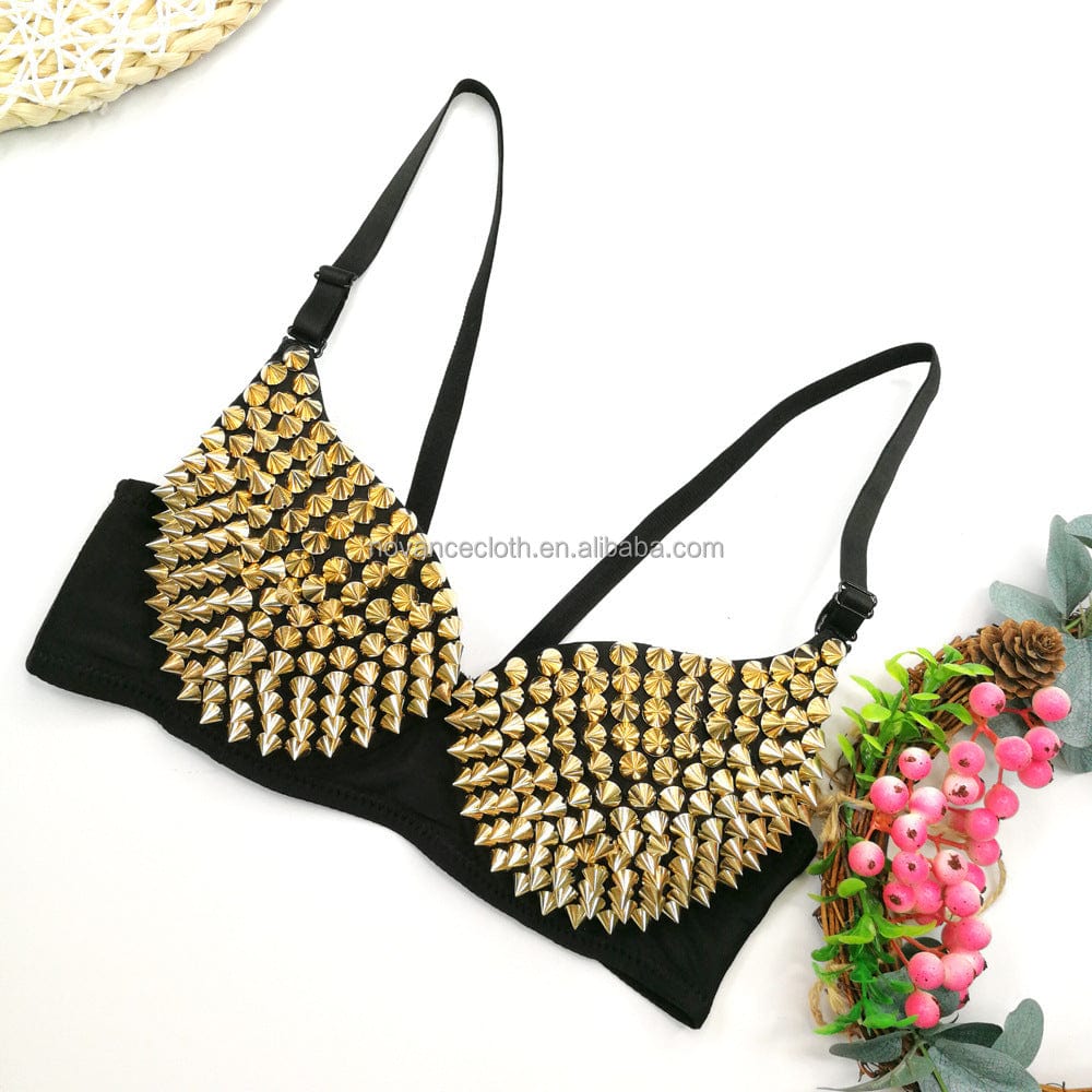 Alibaba Online Shopping Top Corto Para Mujer Perlas Custom Women'S Fitted Crop Tank Top Unique Design Spike Studded Sexy Bra