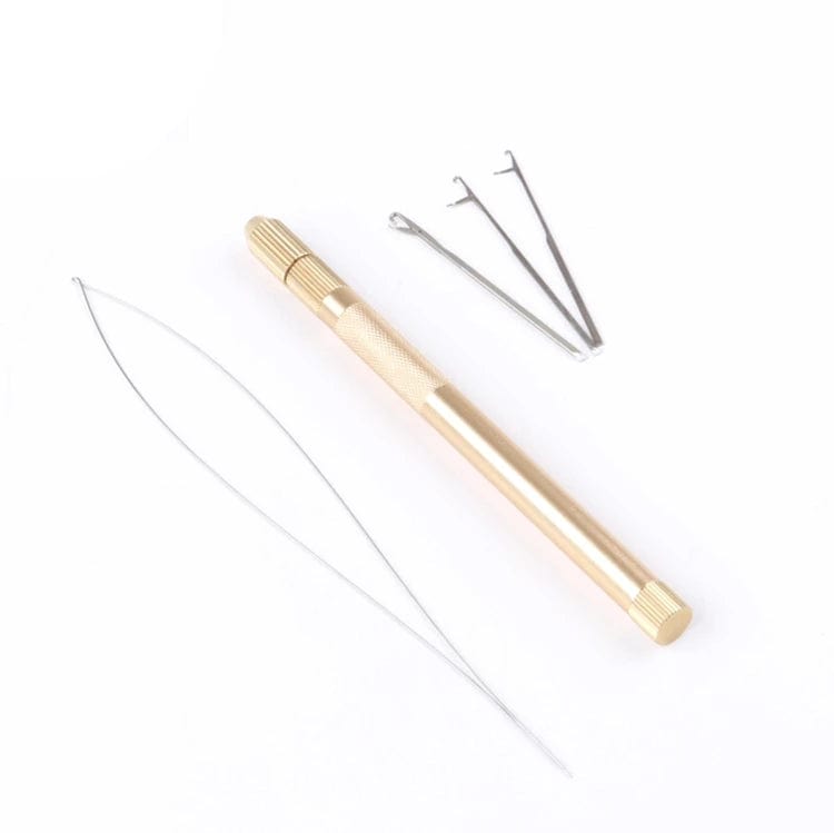 Aluminum Loop Threader - Golden Multi-function Aluminum Hook Needle Loop Threader For  Micro Rings Beads Links I-tip Hair Extensions