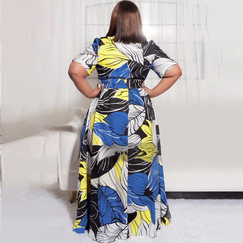 Amazon 2022 summer new women print long casual wear large size short sleeve loose dress