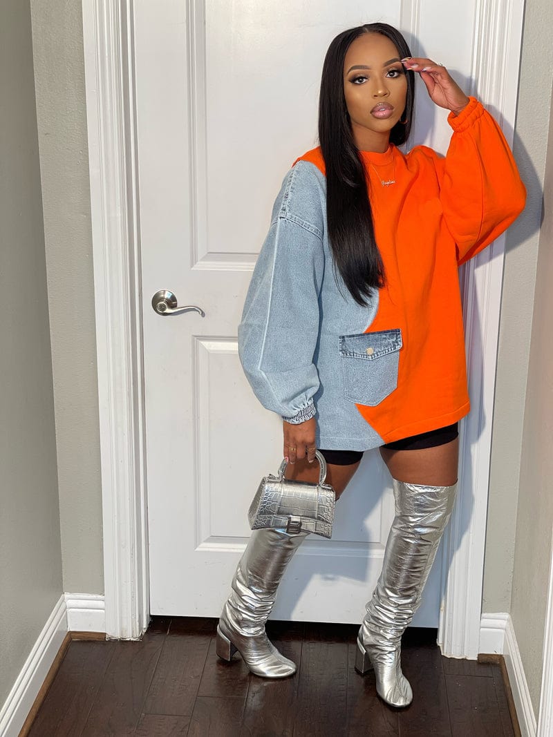 Amazon Hot Selling Plain Cotton Pullover Orange Fashion Solid Color Loose Long Sleeve Sweatshirt