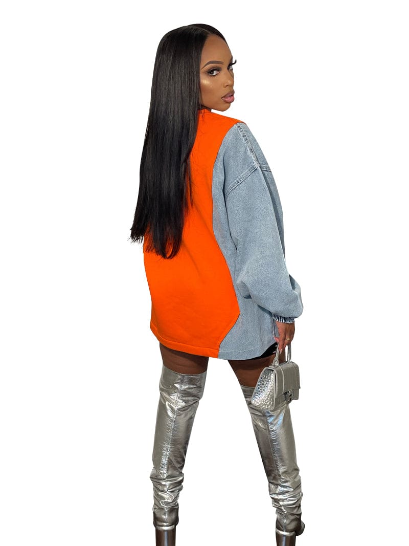 Amazon Hot Selling Plain Cotton Pullover Orange Fashion Solid Color Loose Long Sleeve Sweatshirt