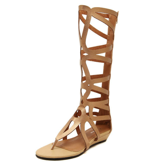 Amazon Hot Selling Product Sexy Lady Wedge Heel Rome Style Shoes Women Genuine Leather Gladiator Sandals