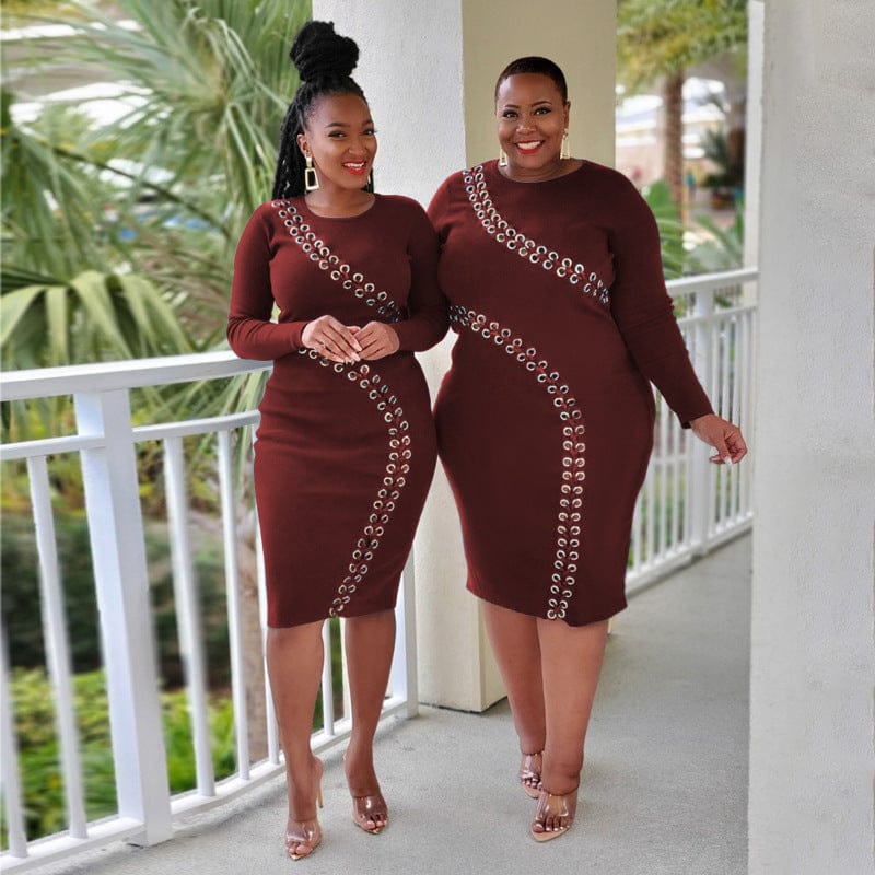 American Autumn and Winter New Hollow out Strap Fashion Sexy Tight Women's Dress For Fat Women