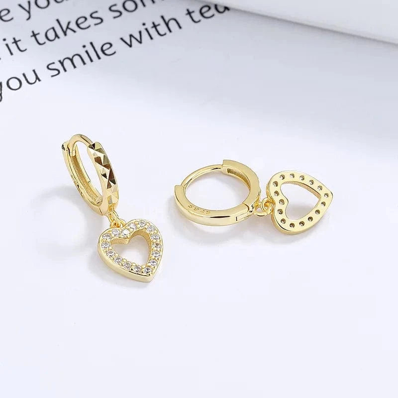 American European 925 sterling silver hollow love heart star zircon gold plated hoop earrings for women Valentine's Day