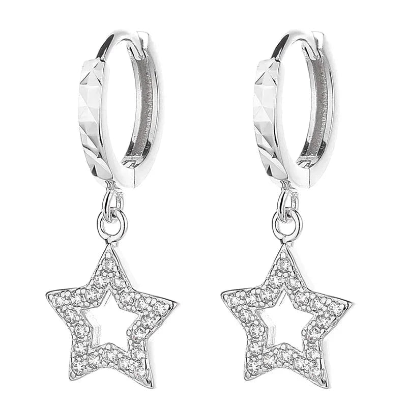 American European 925 sterling silver hollow love heart star zircon gold plated hoop earrings for women Valentine's Day