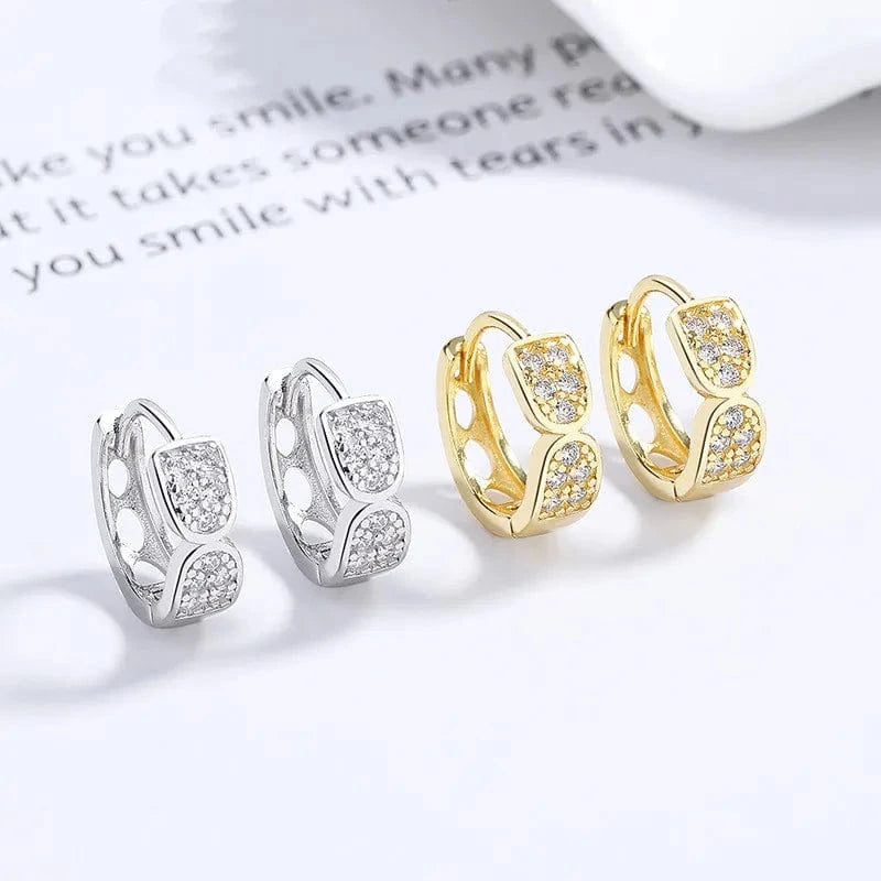 American European fine jewelry 925 sterling silver earring geometric full zircon gold plated hoop earrings for women