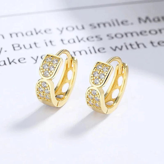 American European fine jewelry 925 sterling silver earring geometric full zircon gold plated hoop earrings for women