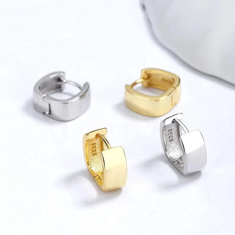 American European fine jewelry 925 sterling silver earring geometric square thick gold plated hoop earrings women