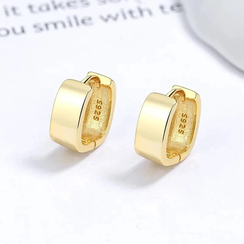 American European fine jewelry 925 sterling silver earring geometric square thick gold plated hoop earrings women