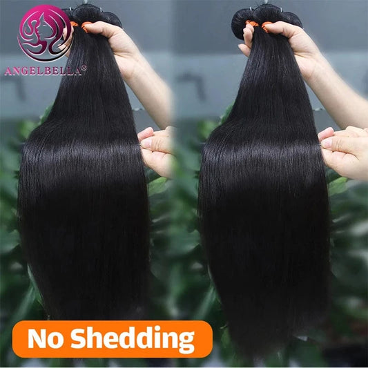 AngelBella Human Hair Blend Bundles With Closure High Quality Brazilian Hair Bundles Women Wig Hats Hair Extensions