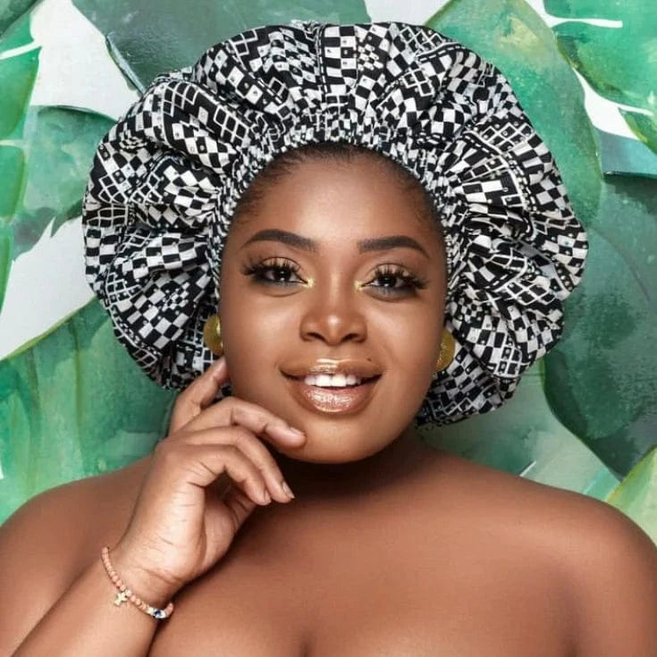 Ankara Print Double Layer Bonnet African Flower Pattern Bonnet Satin Elastic Braid Hair Bonnet Night Cap For Ladies
