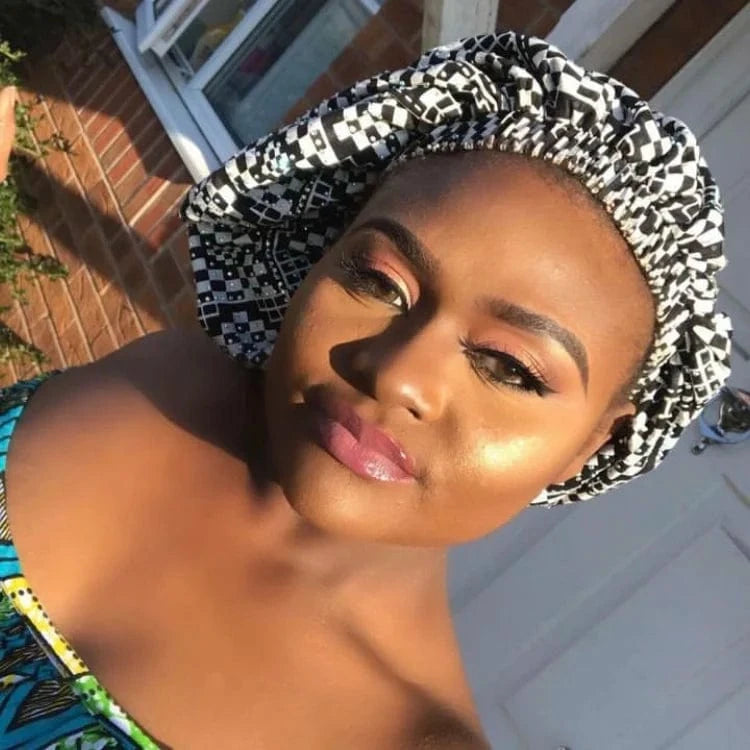 Ankara Print Double Layer Bonnet African Flower Pattern Bonnet Satin Elastic Braid Hair Bonnet Night Cap For Ladies