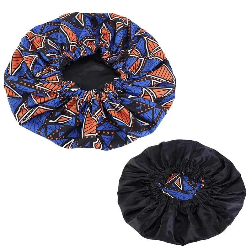 Ankara Print Double Layer Bonnet African Flower Pattern Bonnet Satin Elastic Braid Hair Bonnet Night Cap For Ladies