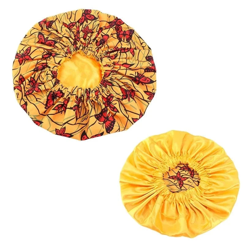 Ankara Print Double Layer Bonnet African Flower Pattern Bonnet Satin Elastic Braid Hair Bonnet Night Cap For Ladies