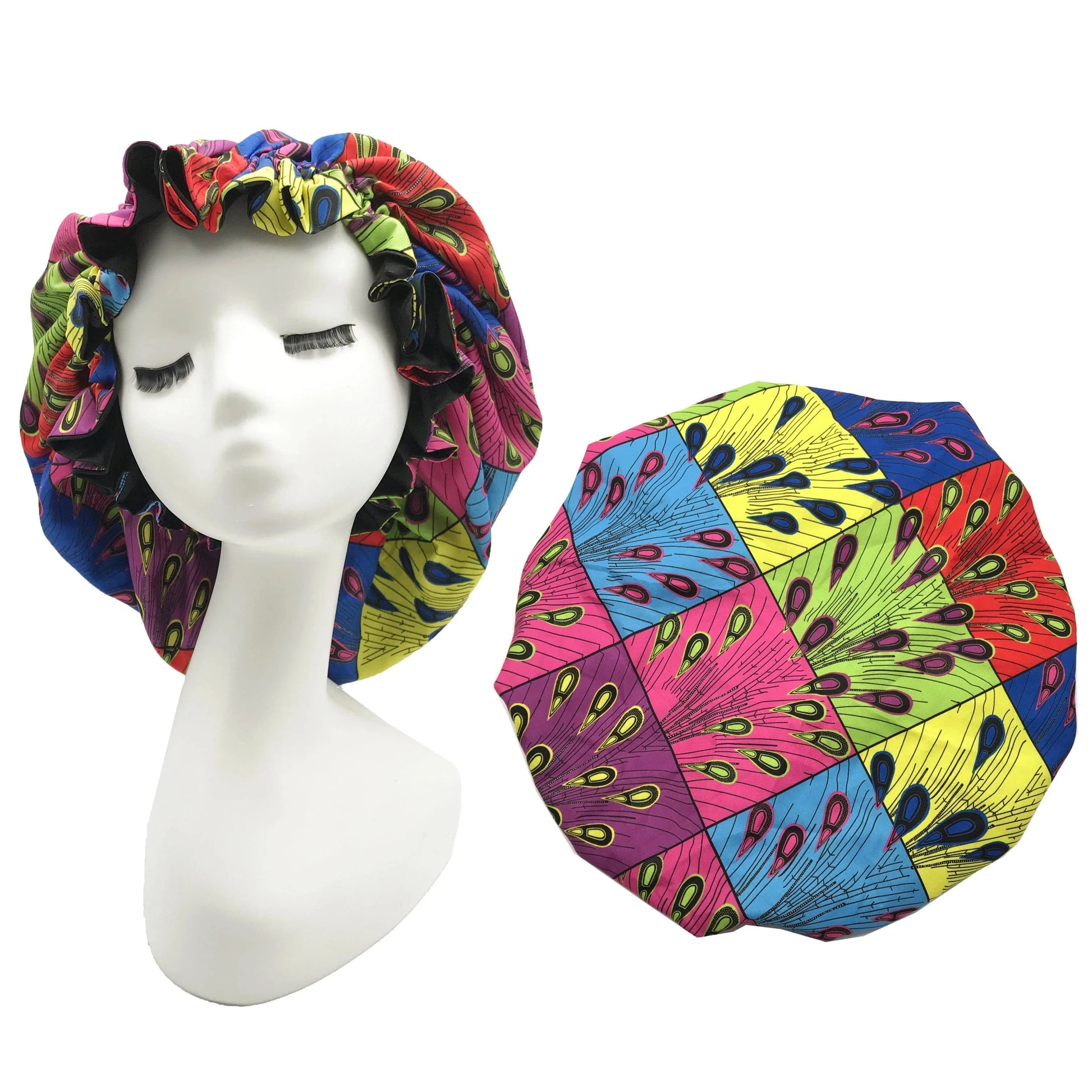 Ankara Print Double Layer Bonnet African Flower Pattern Bonnet Satin Elastic Braid Hair Bonnet Night Cap For Ladies