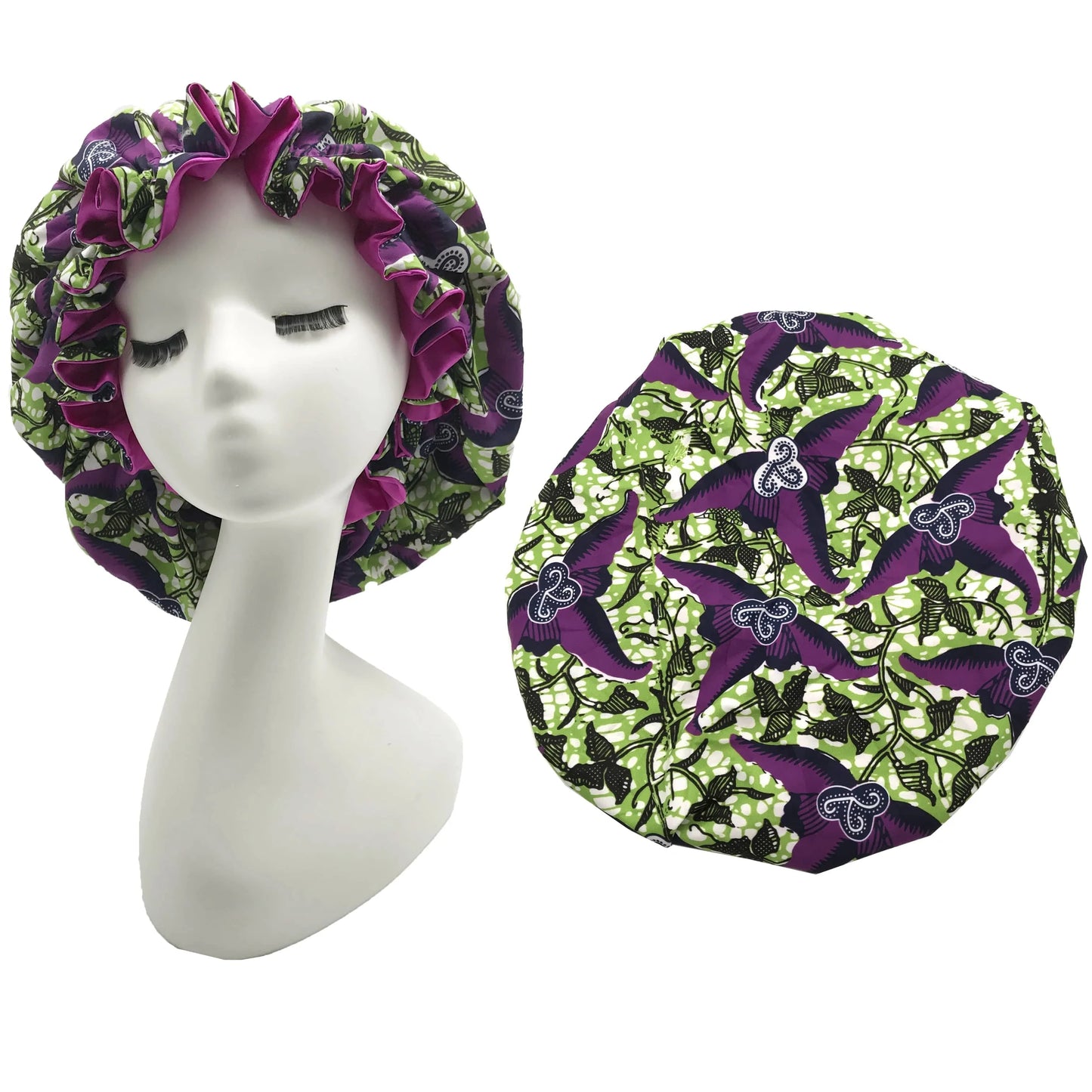 Ankara Print Double Layer Bonnet African Flower Pattern Bonnet Satin Elastic Braid Hair Bonnet Night Cap For Ladies