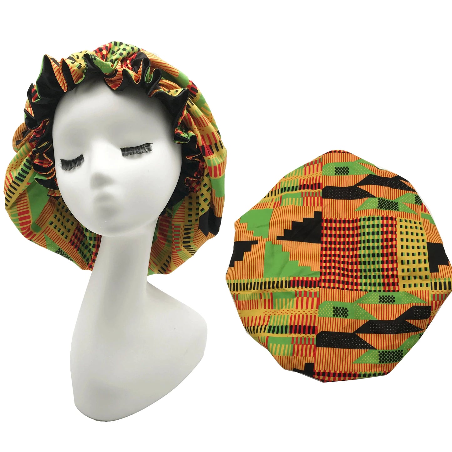 Ankara Print Double Layer Bonnet African Flower Pattern Bonnet Satin Elastic Braid Hair Bonnet Night Cap For Ladies