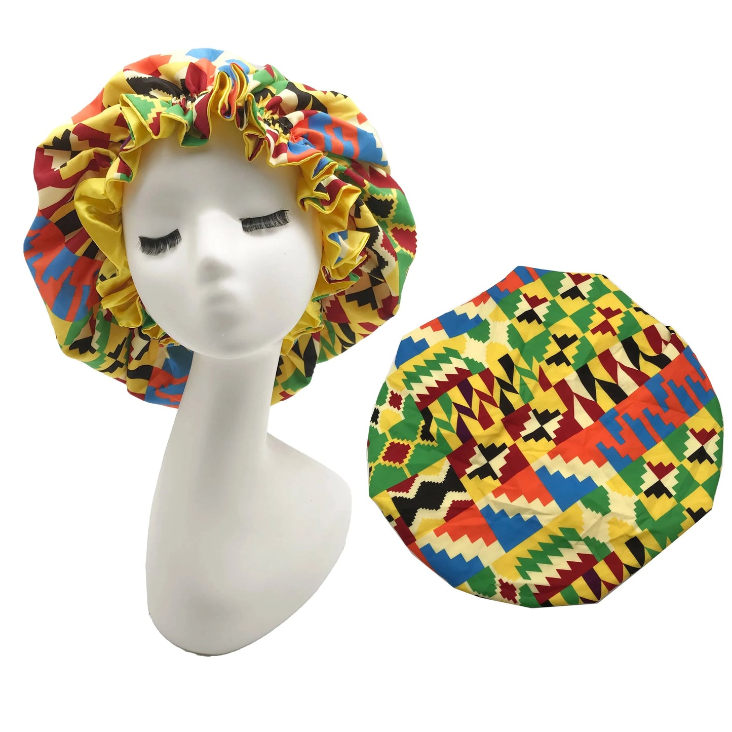 Ankara Print Double Layer Bonnet African Flower Pattern Bonnet Satin Elastic Braid Hair Bonnet Night Cap For Ladies