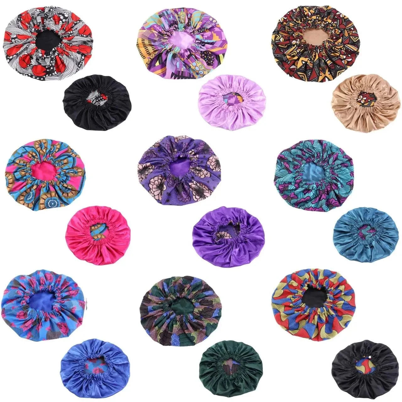 Ankara Print Double Layer Bonnet African Flower Pattern Bonnet Satin Elastic Braid Hair Bonnet Night Cap For Ladies