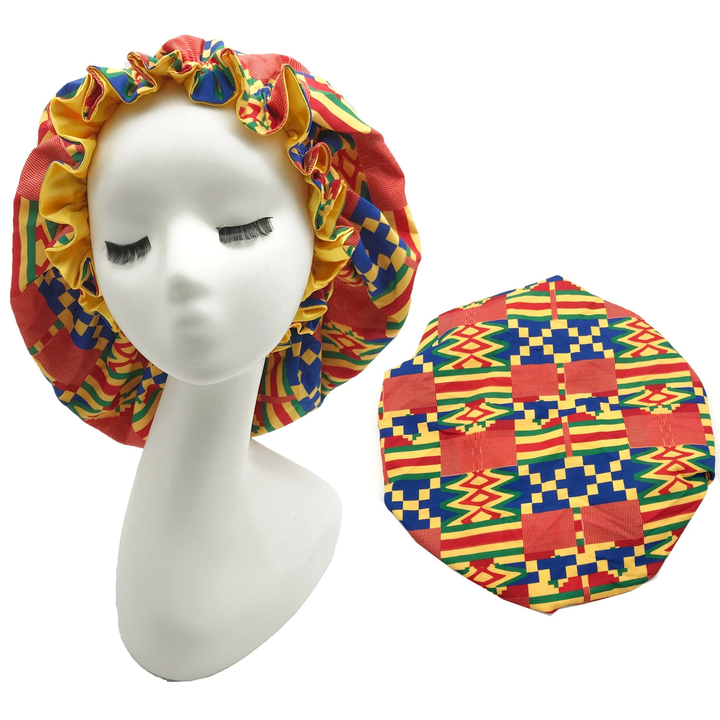 Ankara Print Double Layer Bonnet African Flower Pattern Bonnet Satin Elastic Braid Hair Bonnet Night Cap For Ladies