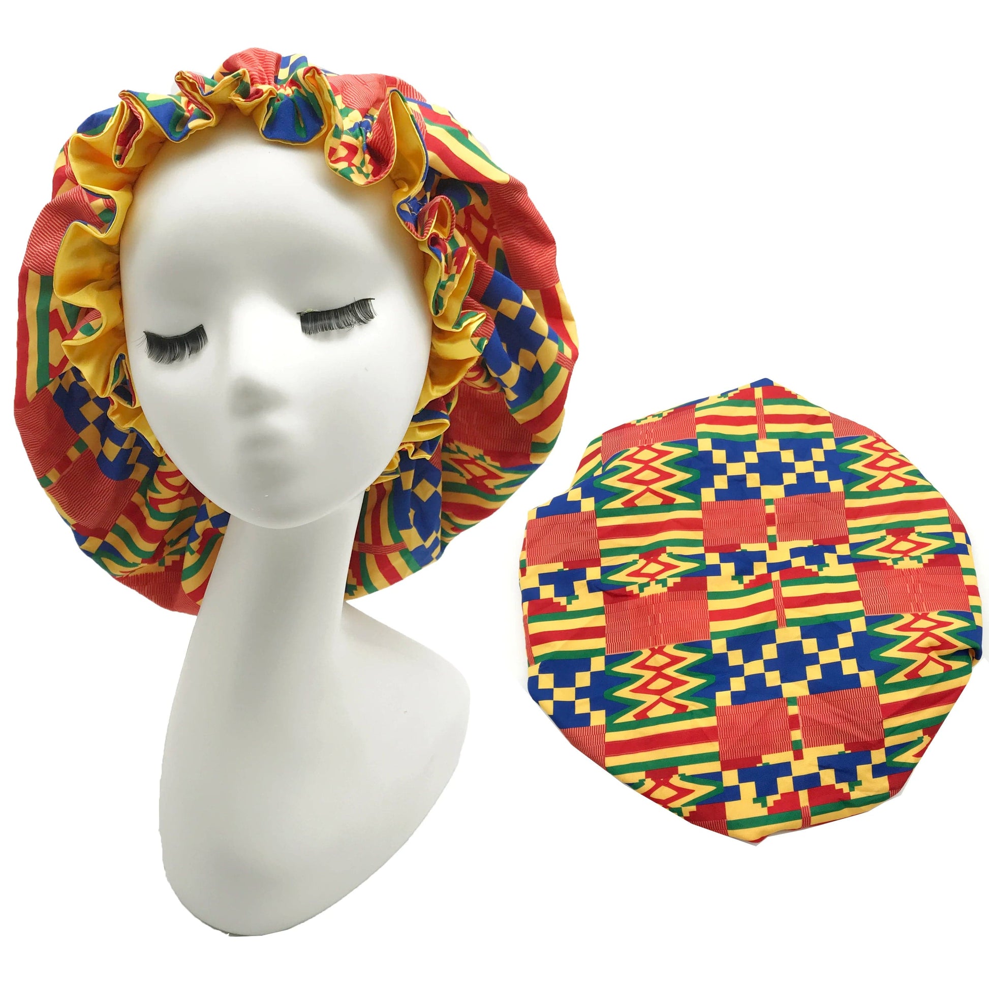Ankara Print Double Layer Bonnet African Flower Pattern Bonnet Satin Elastic Braid Hair Bonnet Night Cap For Ladies
